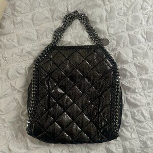 Stella McCartney Falabella Quilted Tote – Black Metallic, Large Iconic Stella Mc